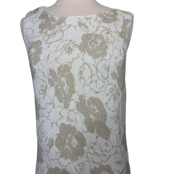 Eddie Bauer Cotton Knit Floral Print Cream Tan Scoop Neck Sweater Vest Medium - Picture 3 of 7